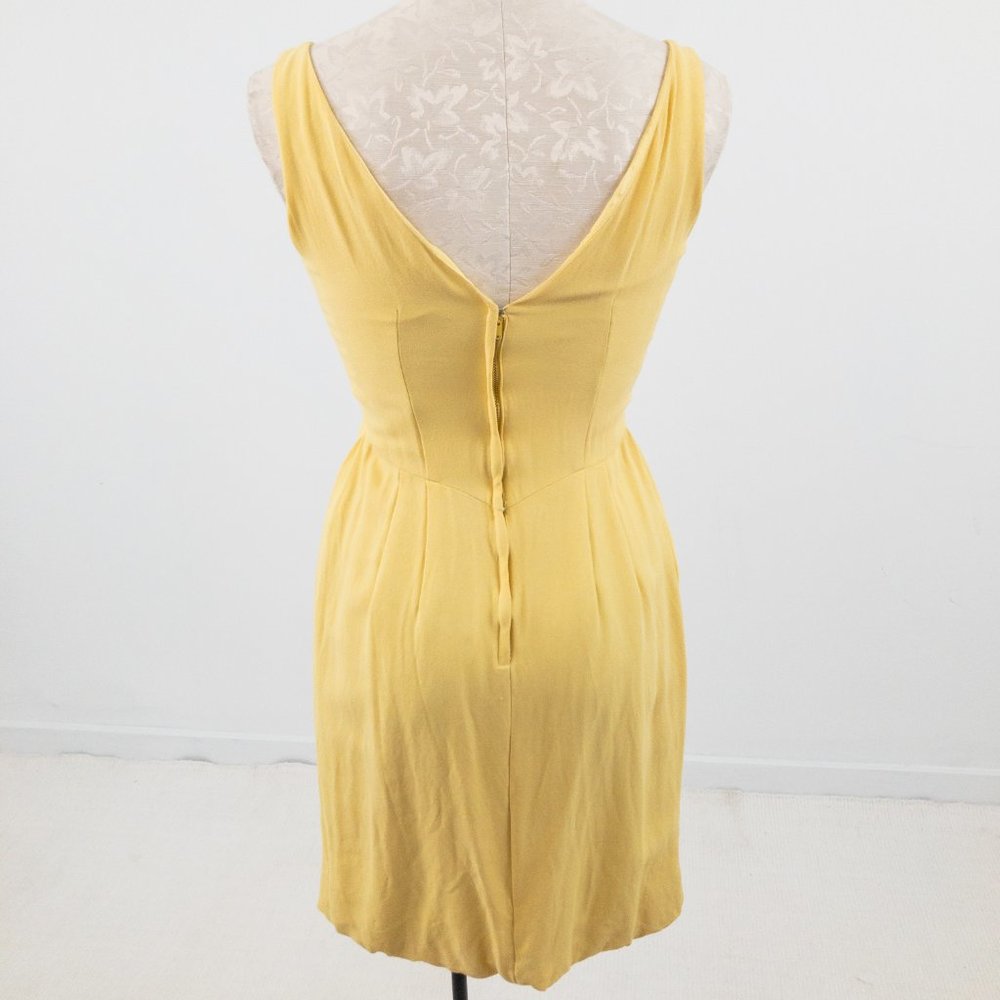 Vintage 60s V Neck Bow Front Mini Dress Yellow - Picture 7 of 9